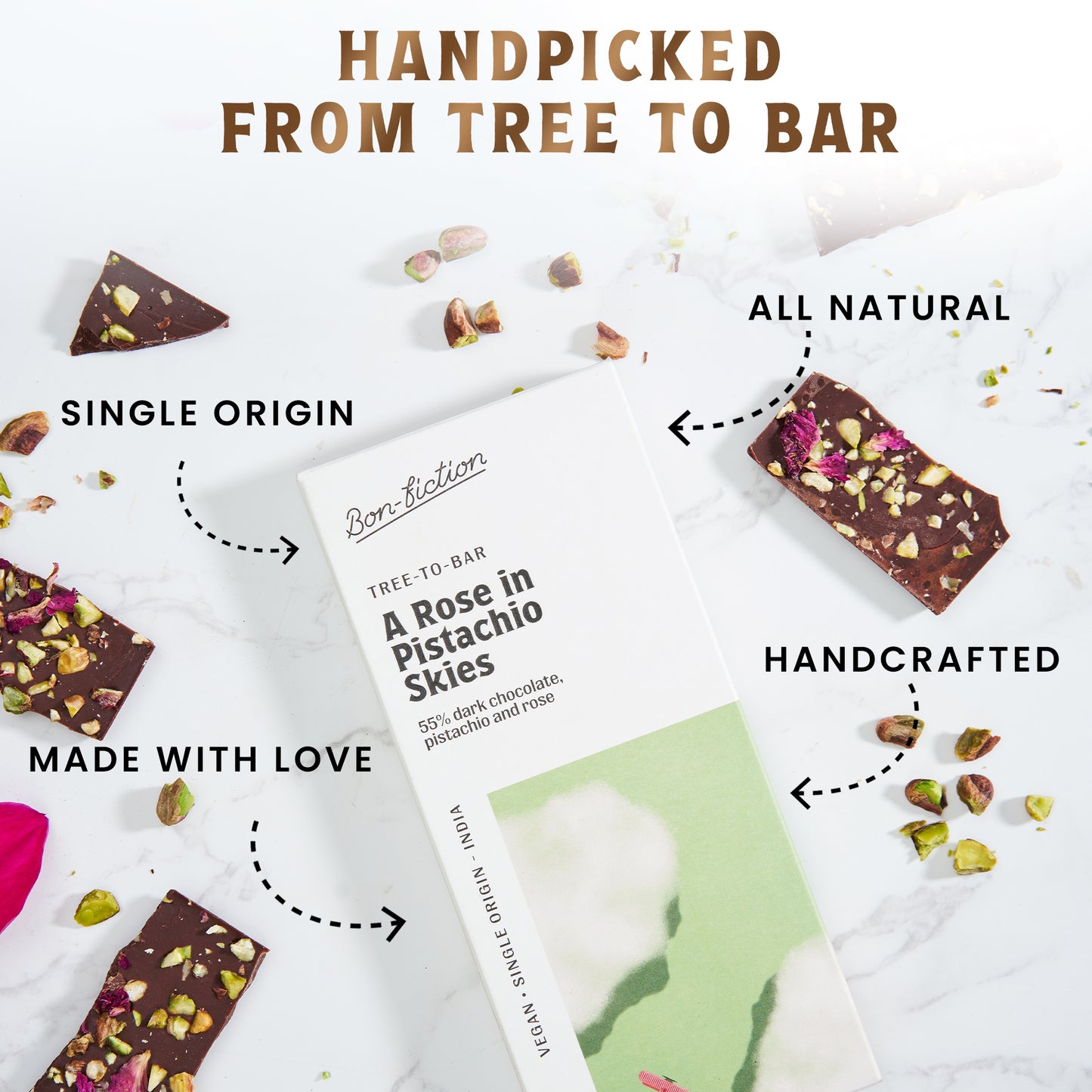 A Rose In Pistachio Skies - 55% Dark Rose Pistachio Chocolate - Pack of 3