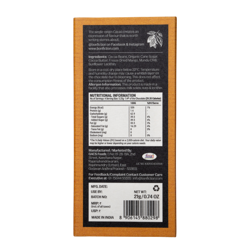 The Mango Menace - 55% Dark Alphonso Mango Chilli Chocolate - Mini
