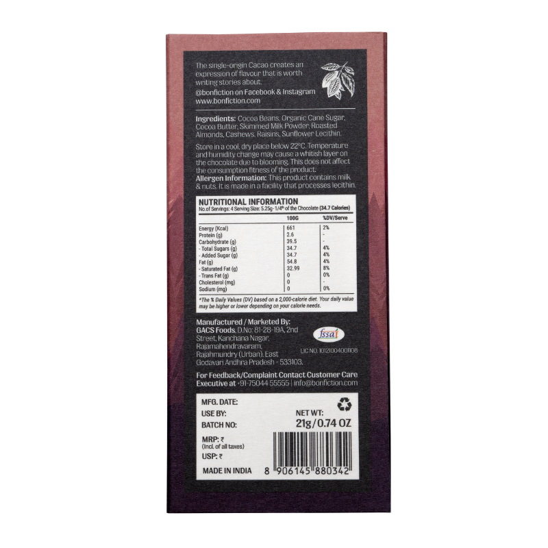 The Secret Life of Nuts And Raisins - 45% Milk Fruit & Nut Chocolate - Mini