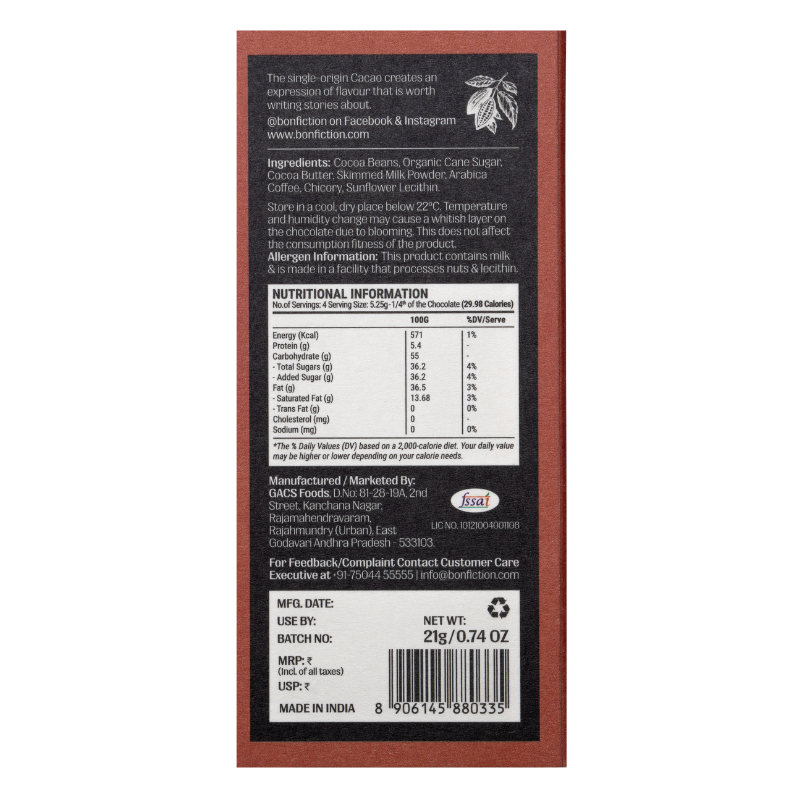 When Coffee Met Cacao - 55% Dark Milk Coffee Chocolate - Mini