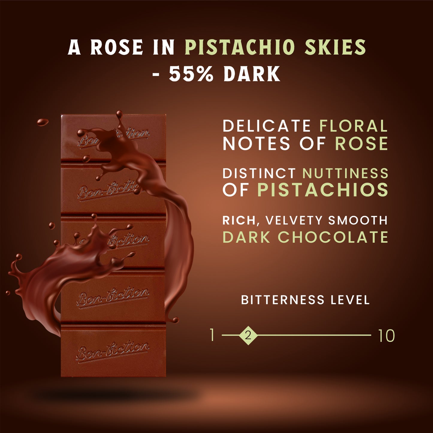 A Rose In Pistachio Skies - 55% Dark Rose Pistachio Chocolate - Pack of 3