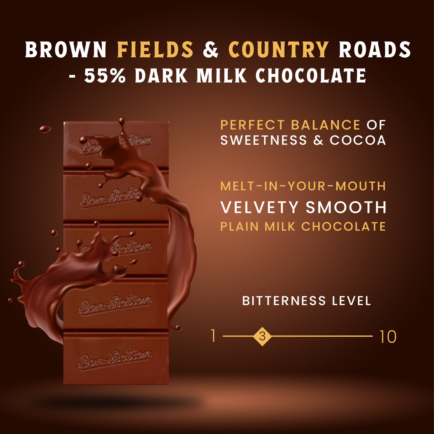 Brown Fields & Country Roads - 55% Dark Milk Chocolate - Pack of 3