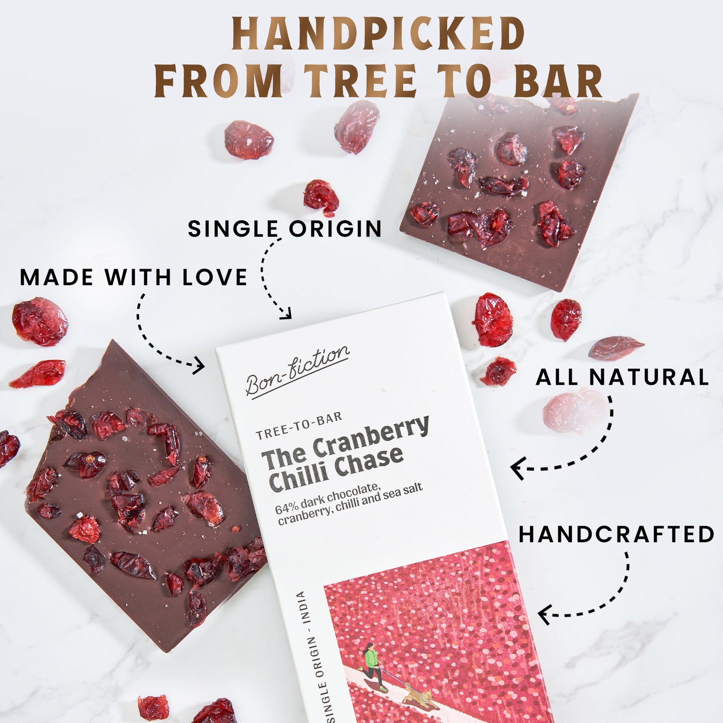 The Cranberry Chilli Chase - 64% Dark Cranberry Chilli Chocolate - Pack of 3