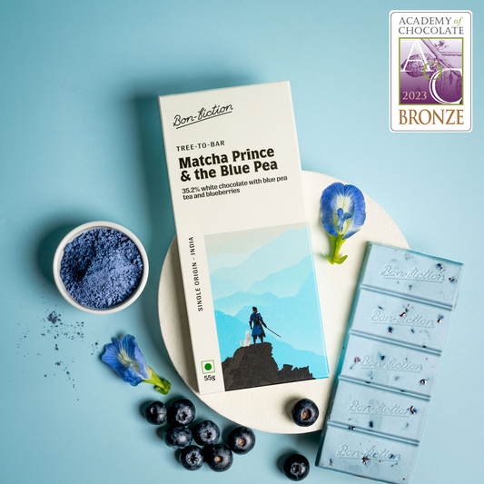Matcha Prince and The Blue Pea - White chocolate with Blue pea tea and Blueberies