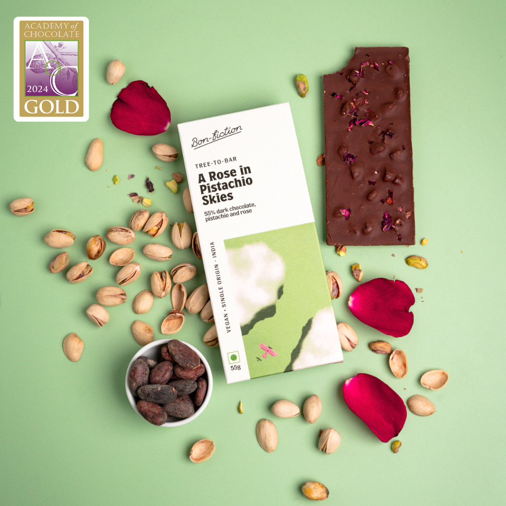 A Rose In Pistachio Skies - 55% Dark Rose Pistachio Chocolate