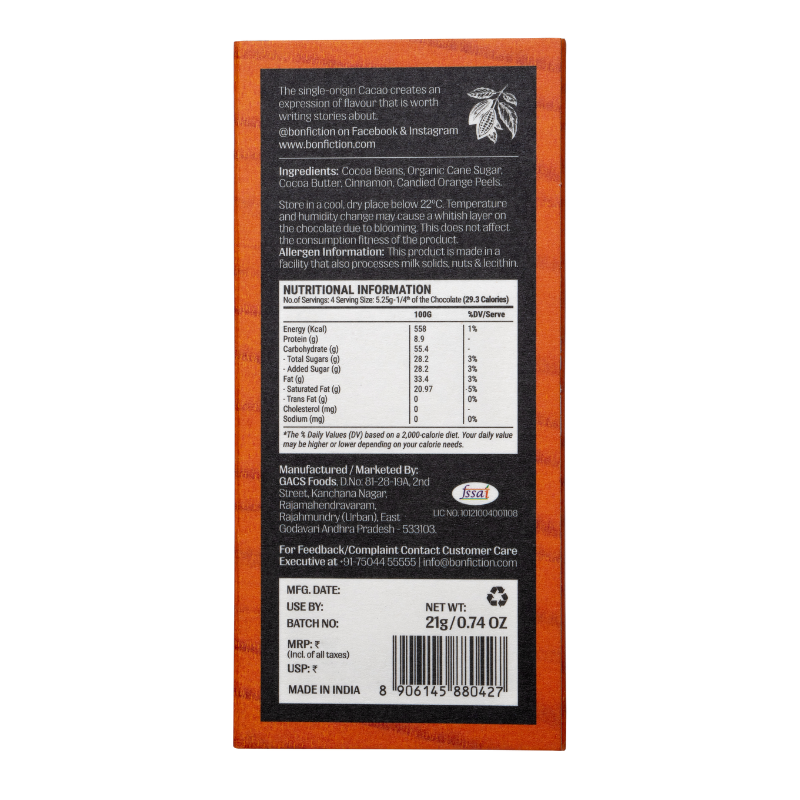 Lost in An Orange Haze - 64% Dark Orange Cinnamon Chocolate - Mini
