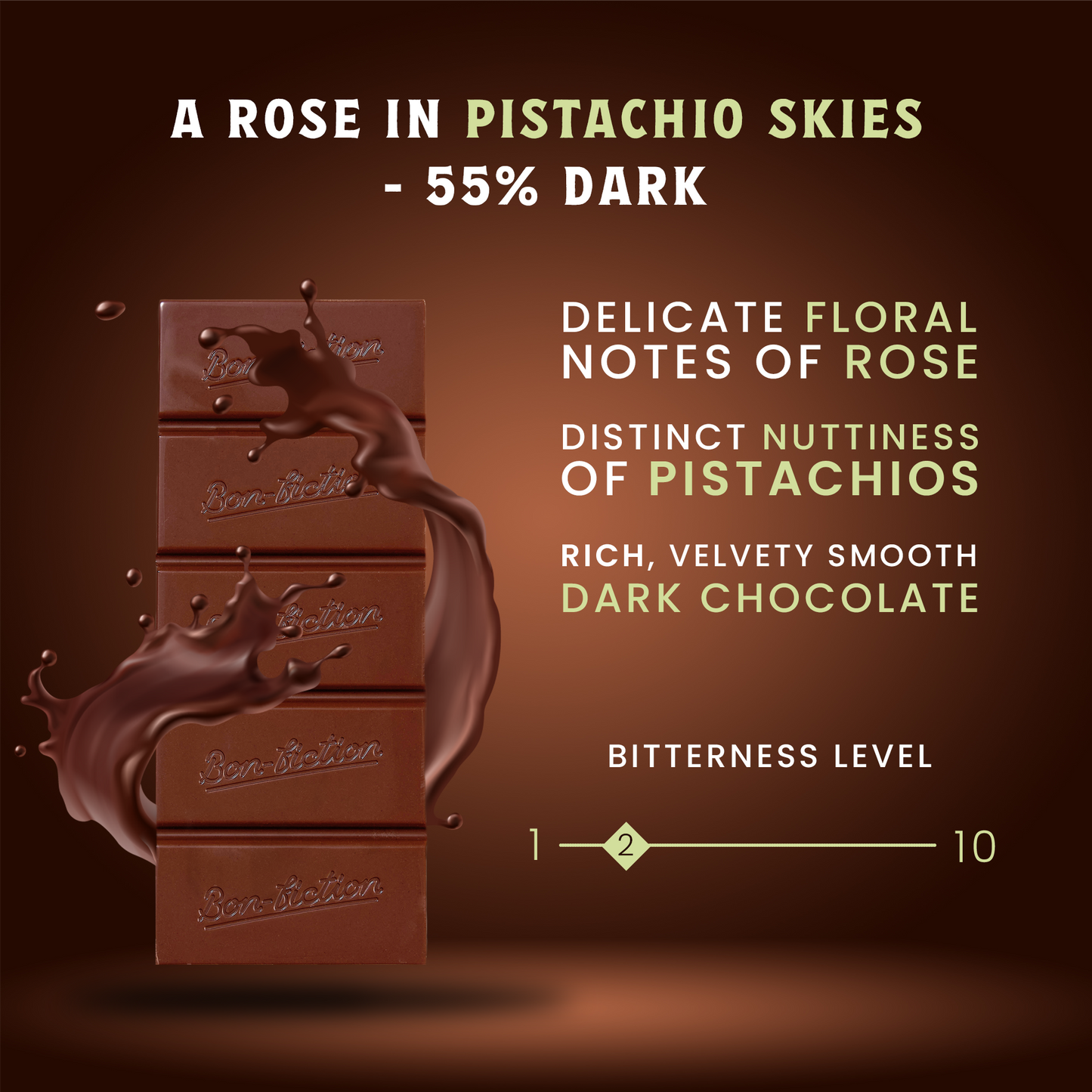 A Rose In Pistachio Skies - 55% Dark Rose Pistachio Chocolate
